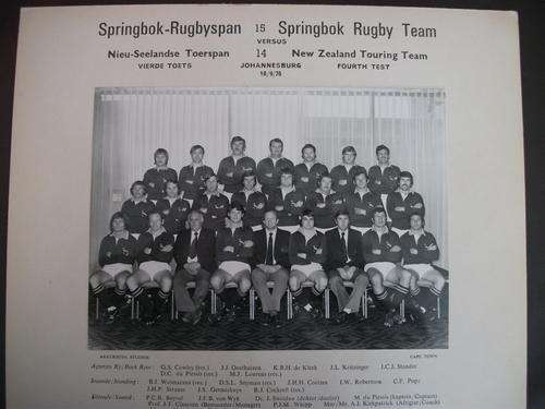 Original Springbok Rugby Team Photo Vs. New Zealand Touring Team 1976